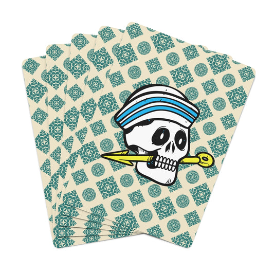 Green pattern with Sailor skull Custom Poker Cards