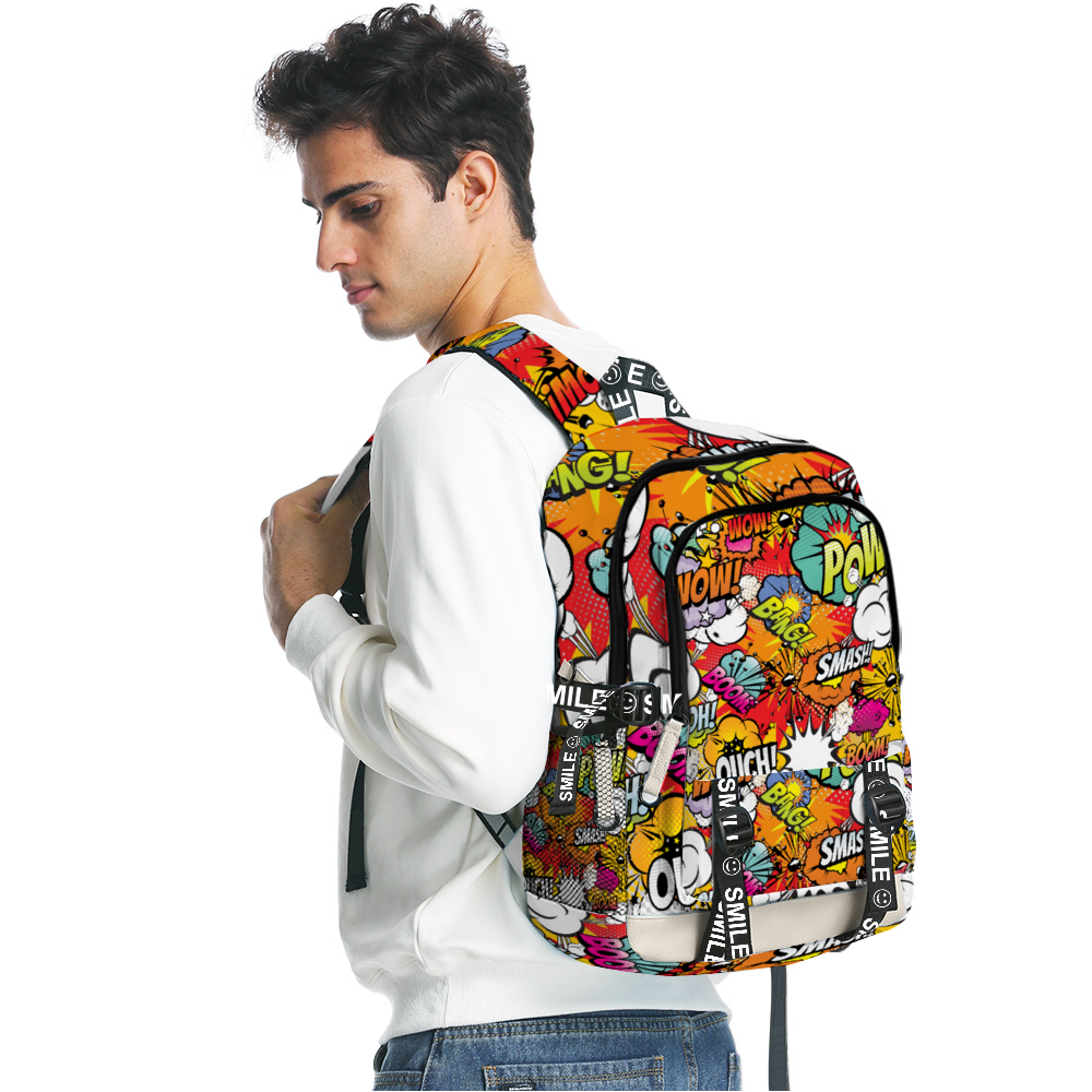 Comic book style 12" x 17" x 7" Backpack with Straps