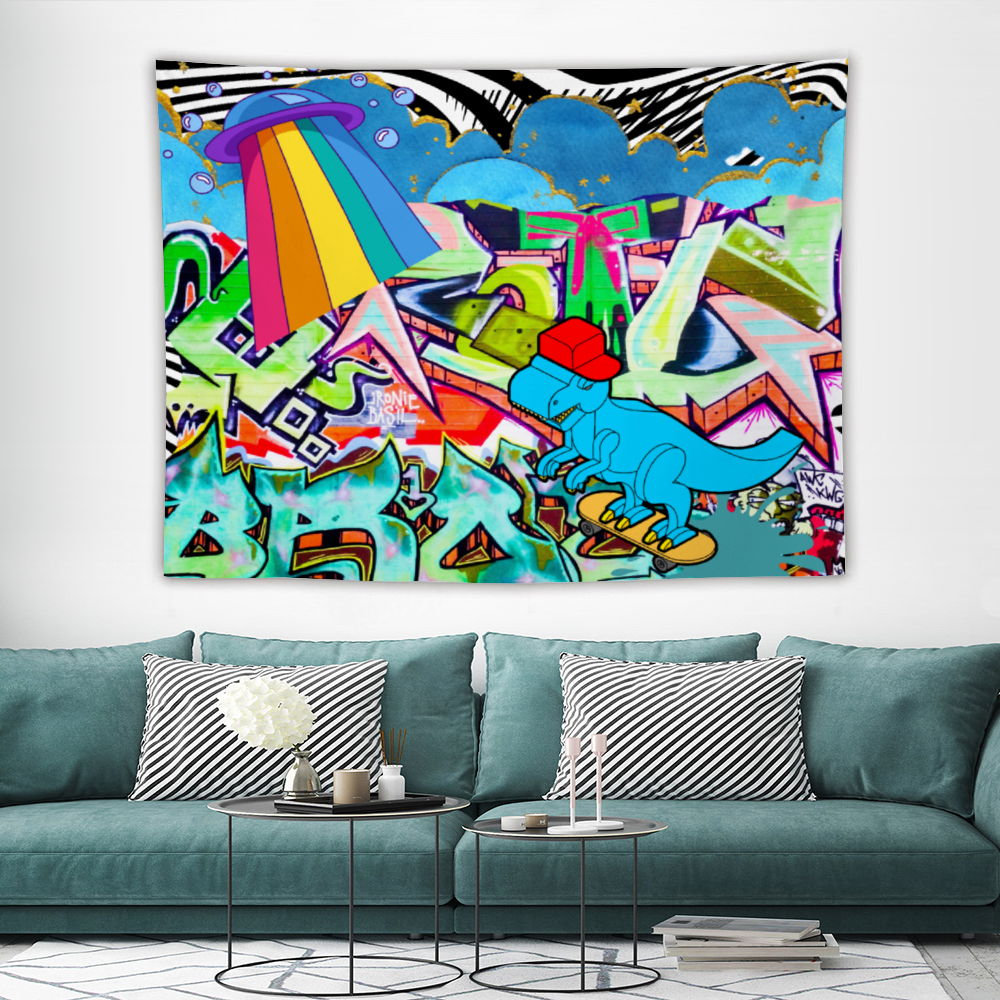 UFO & Dino  Tapestry 59" × 79''