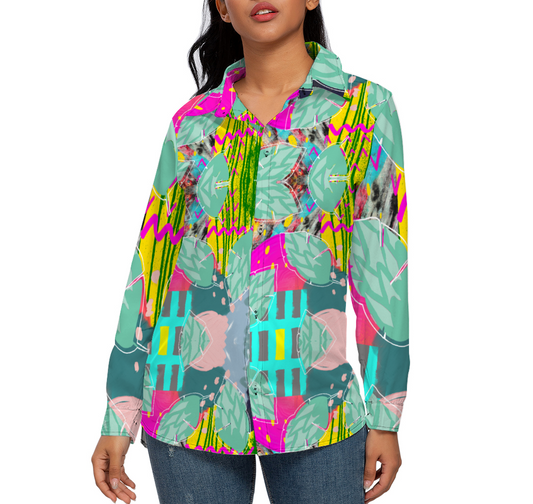 Abstract botanical Custom All Over Print Women's Long Sleeves Shirt