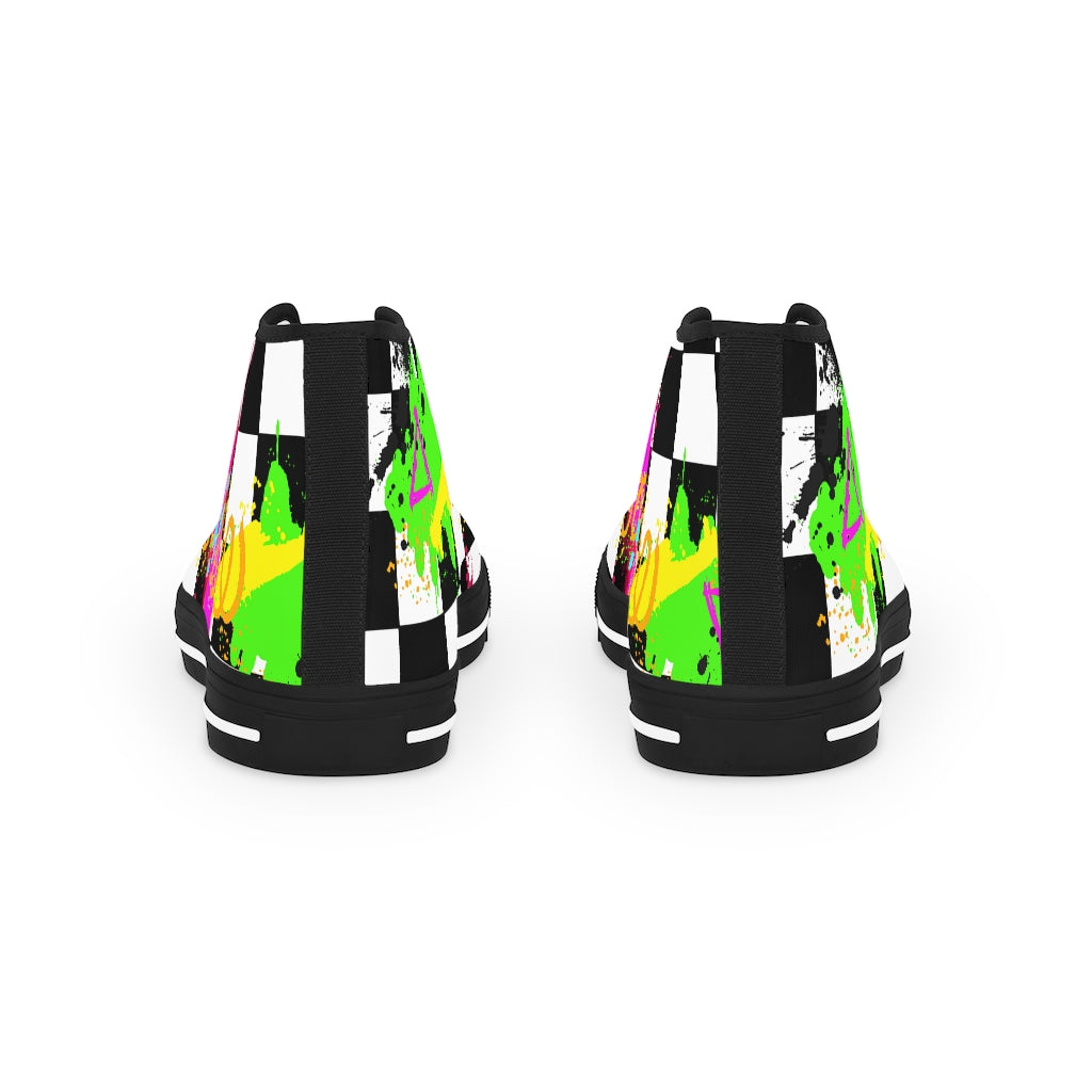 Checkered graffiti Men's High Top Sneakers